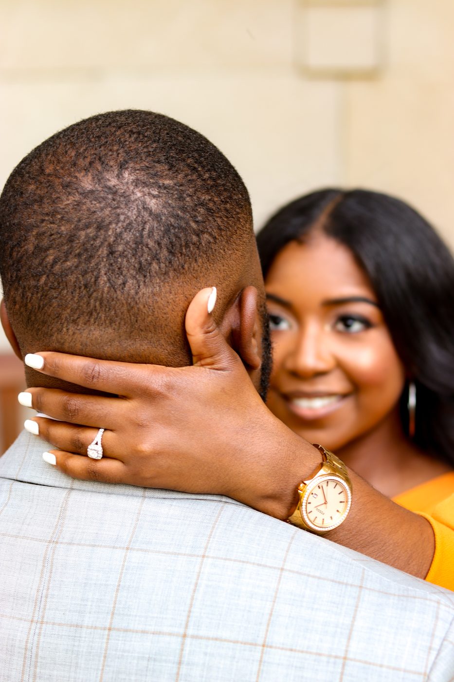 Ring detail over the shoulder during engagement session